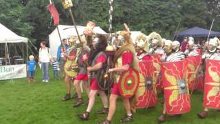 Roman Reenactment at the Amphitheatre in Caerleon Marching In [upl. by Novahc]